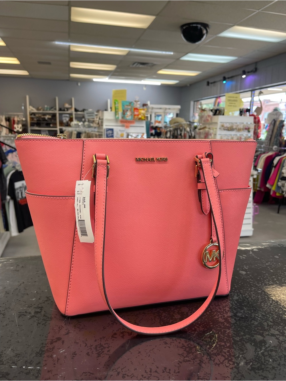 Michael Kors Coral Pink Saffiano Tote with Gold Hardware